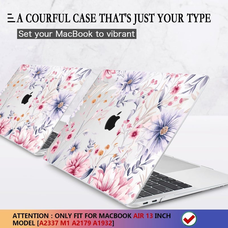 CISSOOK Flower Case for MacBook Air 13 Inch A2337 M1 A2179 A1932 Model 2021-2018 Released, Plastic Floral Cover with Keyboard Cover Protector for MacBook Air 13 with Touch ID，Flowers Watercolor - Image 3